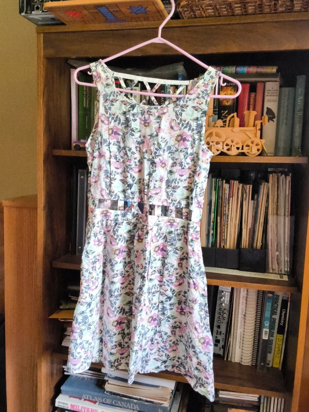 H&M Floral Cutout Dress in Pink, Green & White